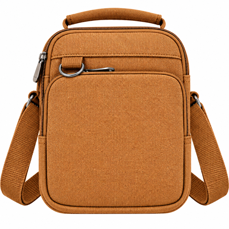(image for) 2561 Brown Canvas 3 Zips X-Body Bag With Adjustable Strap (New)